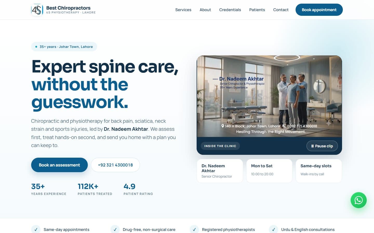 Best Chiropractors website, built by Setubo