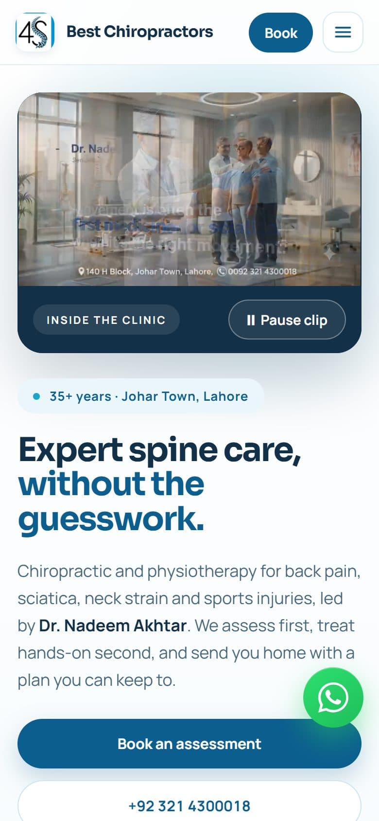 Best Chiropractors website on a phone, built by Setubo