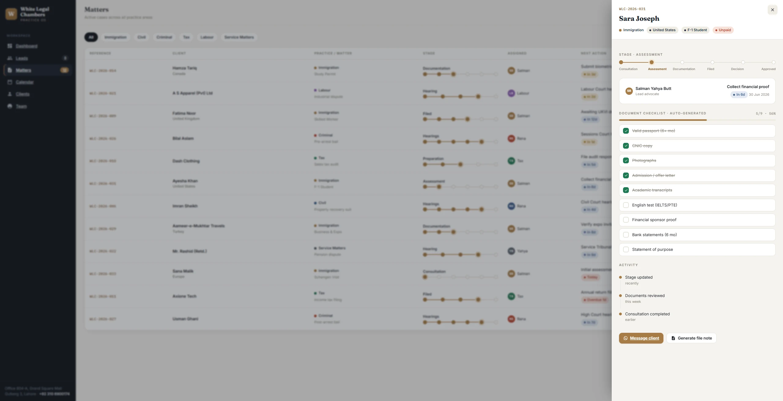 White Legal Chambers — Practice OS screenshot